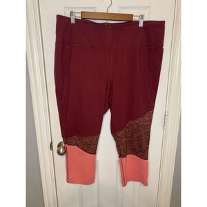 Livi Active Women Leggings Plus 22 24 Red Orange Colorblock Cropped Pockets